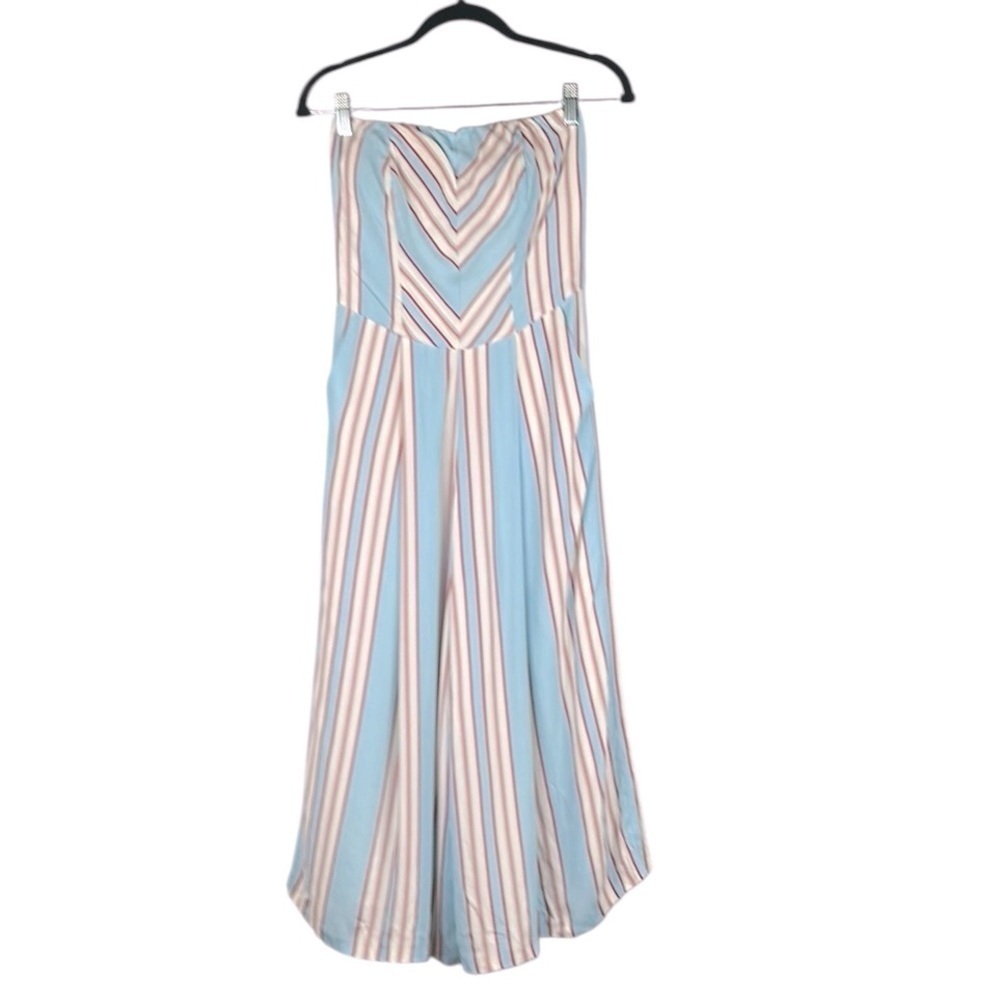 Line & Dot Blue Red White Striped Strapless Wide Leg Jumpsuit Size Small